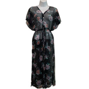 Haute Project Y2K Floral Black Sheer Mesh Kimono Duster cover up size small